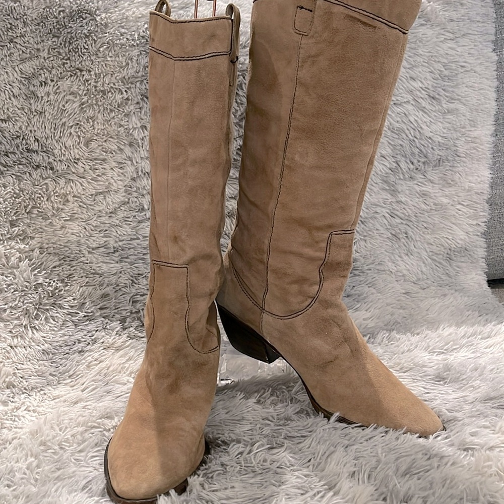 Tan suede cowboy boots, size 12